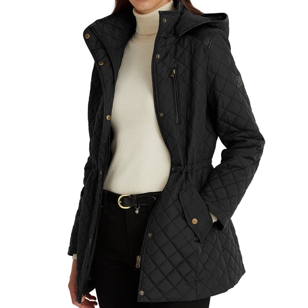 LAUREN RALPH LAUREN
Petite Faux-Leather-Trim Hooded Anorak Quilted Coat
